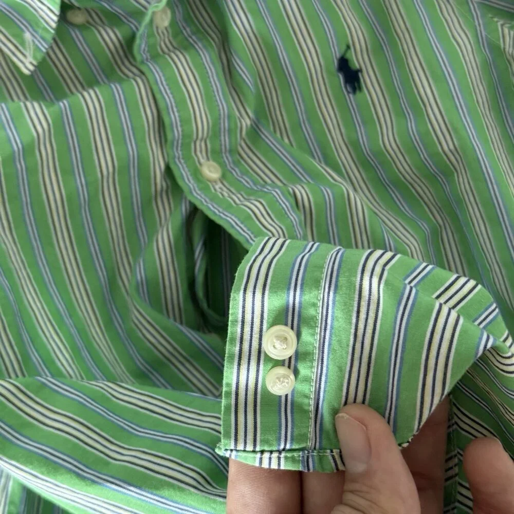 Ralph Lauren Shirt Boys Kids Size Striped Long Sleeve Green Size 6 Preppy Church